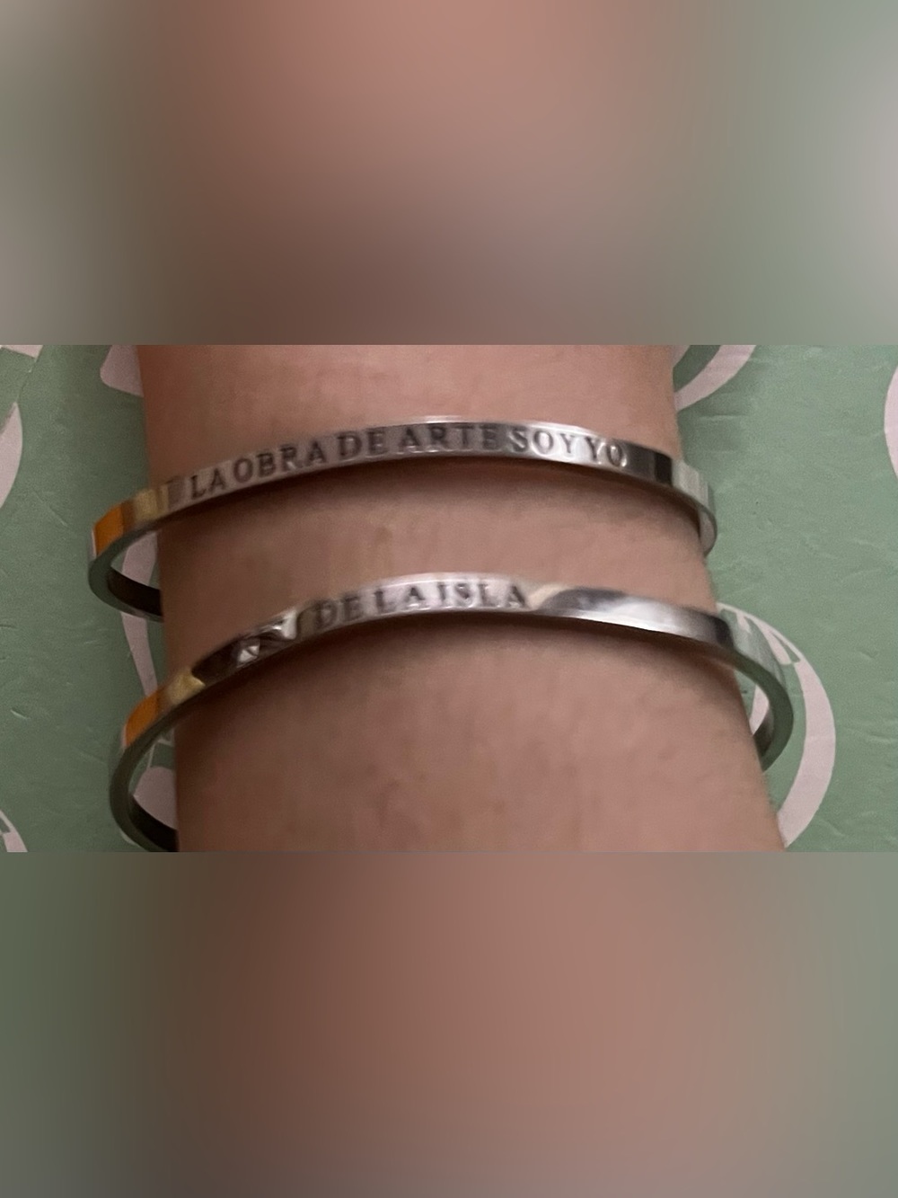 I am the artwork' and 'From the island.' 925 Bangle Bracelets